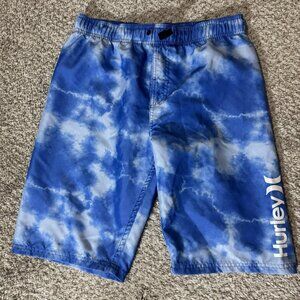 Hurley Swim Trunks Shorts Boys XL Blue Tie Dye Mesh Lined Quick Dry Beach Surf